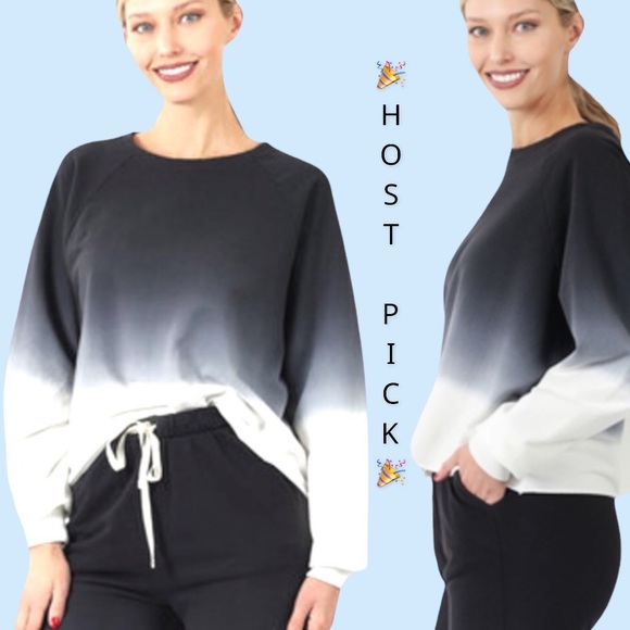 Tops - ❌DONATED❌Black French Terry Ombré Dip Dyed Raglan Sleeve Top